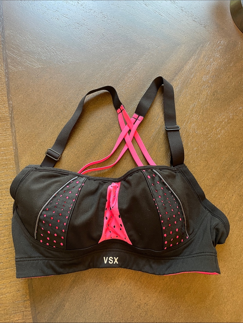 VSX Black and Hot Pink Strappy Sports Bra